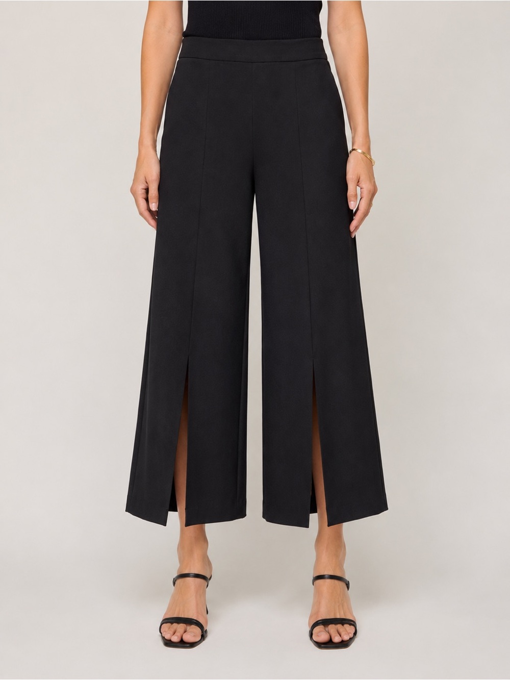NWT Melanie Lynn - Front-Slit Wide-Leg Cropped Pants - Black - Sz8